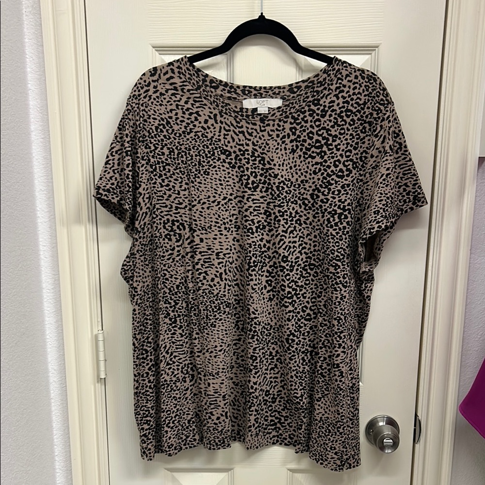 LOFT Animal Print Short Sleeve Top - Brown and Black